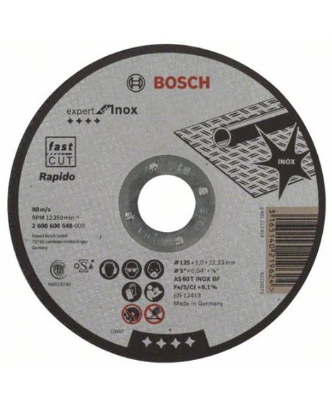 BOSCH Tarcza tnąca 125 x 22 mm 2x1 Rapido AS 60 T INOX BF Expert for Inox