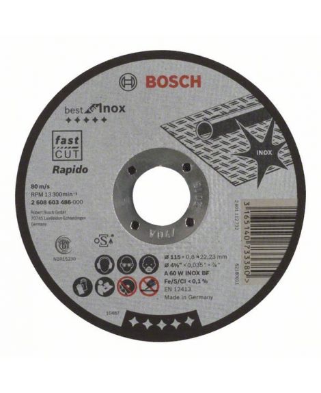BOSCH Tarcza tnąca prosta Best for Inox – Rapido A 60 W INOX BF, 115 mm, 0,8 mm