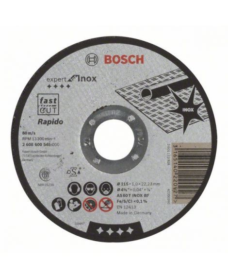 BOSCH Tarcza tnąca prosta Expert for Inox – Rapido AS 60 T INOX BF, 115 mm, 1,0 mm