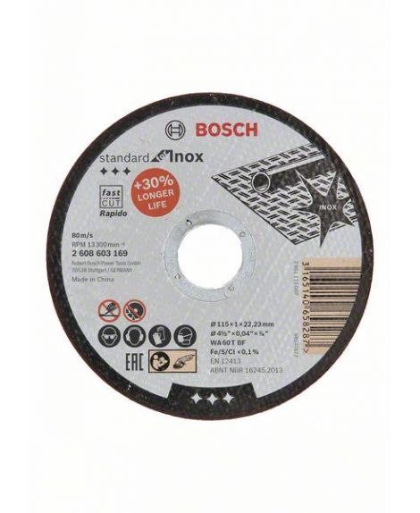 BOSCH Tarcza tnąca prosta Standard for Inox – Rapido WA 60 T BF, 115 mm, 22,23 mm, 1,0 mm