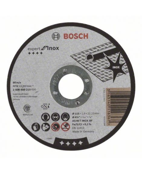BOSCH Tarcza tnąca prosta Expert for Inox AS 46 T INOX BF, 115 mm, 1,6 mm