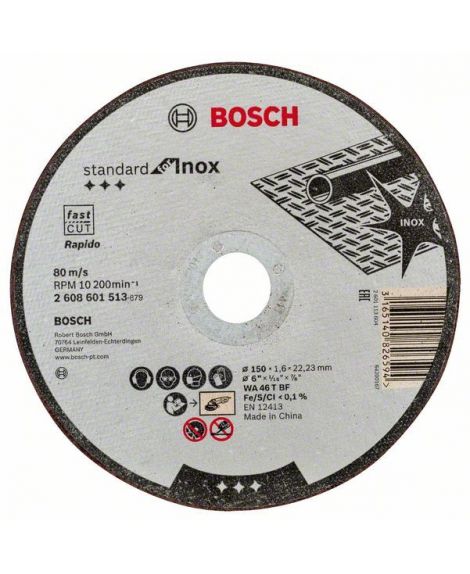 BOSCH Tarcza tnąca prosta Standard for Inox WA 46 T BF, 150 mm, 22,23 mm, 1,6 mm