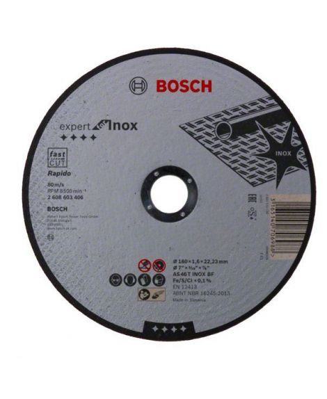 BOSCH Tarcza tnąca prosta Expert for Inox – Rapido AS 46 T INOX BF, 180 mm, 1,6 mm