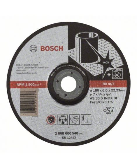 BOSCH Tarcza ścierna wygięta Expert for Inox AS 30 S INOX BF, 180 mm, 6,0 mm