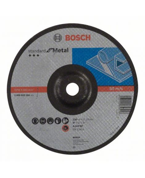 BOSCH Tarcza ścierna wygięta Standard for Metal A 24 P BF, 230 mm, 22,23 mm, 6,0 mm