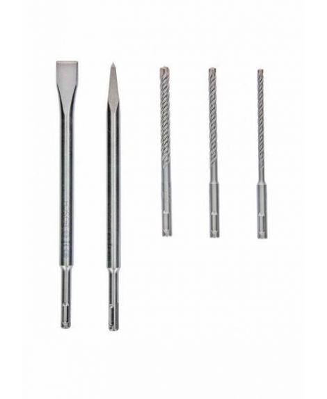 BOSCH 5-częściowy SDS plus-5X i zestaw dłut  5pcs SDS plus-5X and chisel set: 6_8_10x100x160, pointed_flat chisel 250mm