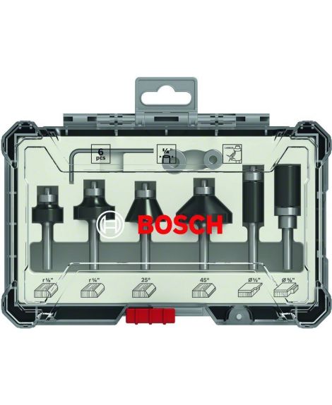 BOSCH Zestaw frezów do wykańczania i wyrównywania, trzpień 1_4", 6 szt. 6-piece Trim and Edging Router Bit Set with 1_4" shank d