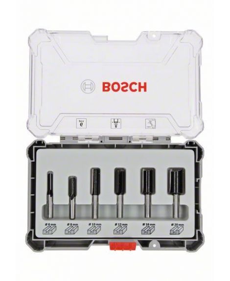 BOSCH Zestaw frezów z prostym trzpieniem 8 mm, 6 szt. 6-piece Straight Router Bit Set.