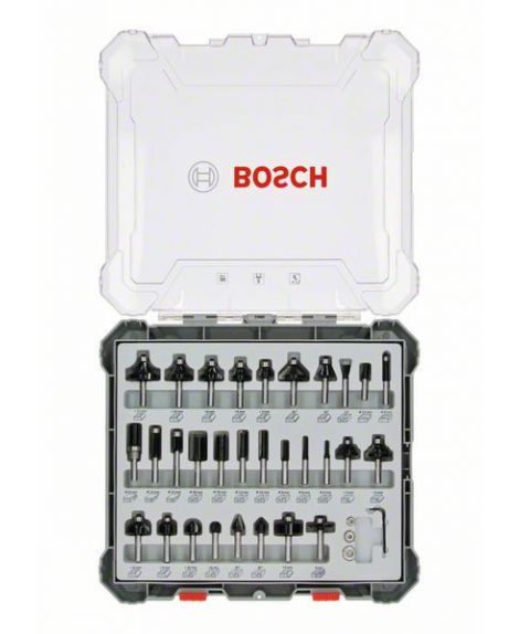 BOSCH Mieszany zestaw frezów, trzpień 8 mm, 30 szt. 30-piece Mixed Application Router Bit Set.