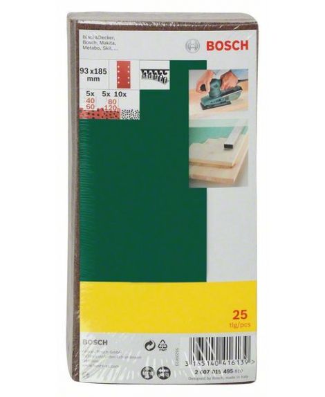 BOSCH 25-częściowy zestaw papierów ściernych do szlifierek oscylacyjnych, ziarnistość 40, 60, 80, 120 K - 40, 60, 80, 120