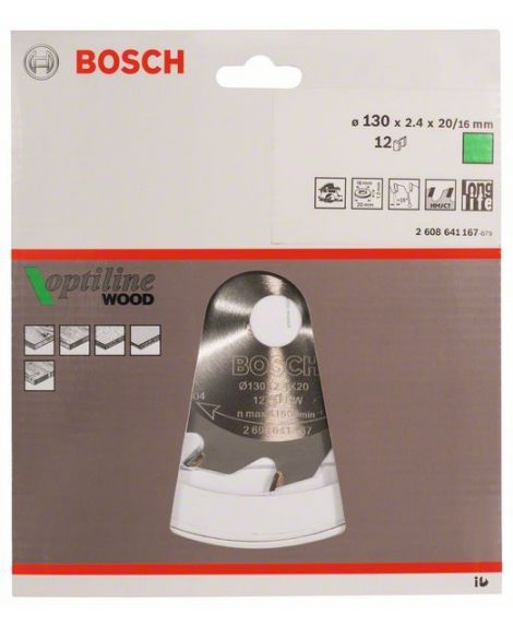 BOSCH Tarcza pilarska Optiline Wood 130 x 20_16 x 2,4 mm, 12