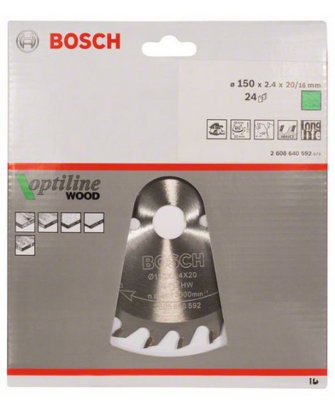 BOSCH Tarcza pilarska Optiline Wood 150 x 20_16 x 2,4 mm, 24