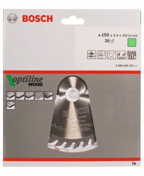 BOSCH Tarcza pilarska Optiline Wood 150 x 20_16 x 2,4 mm, 36