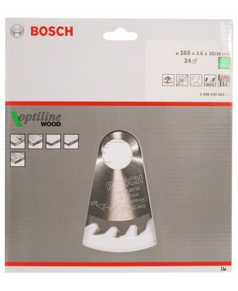 BOSCH Tarcza pilarska Optiline Wood 165 x 30 x 2,6 mm, 24