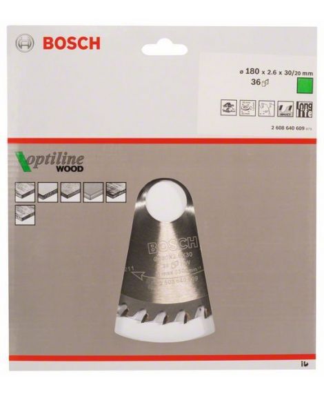 BOSCH Tarcza pilarska Optiline Wood 180 x 30_20 x 2,6 mm, 36