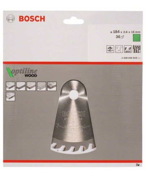 BOSCH Tarcza pilarska Optiline Wood 184 x 16 x 2,6 mm, 36