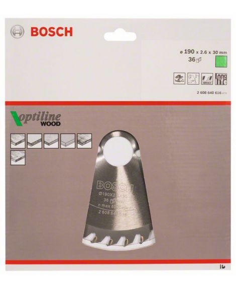 BOSCH Tarcza pilarska Optiline Wood 190 x 30 x 2,6 mm, 36