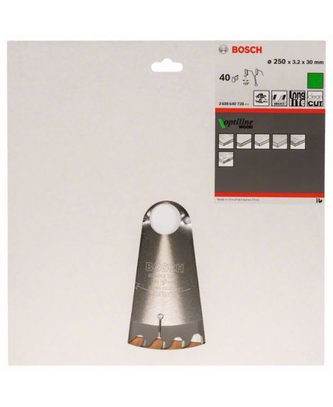 BOSCH Tarcza pilarska Optiline Wood 250 x 30 x 3,2 mm, 40