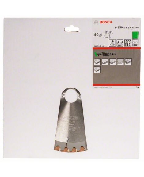 BOSCH Tarcza pilarska Optiline Wood 250 x 30 x 3,2 mm, 40