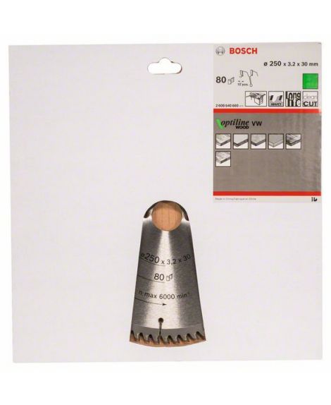 BOSCH Tarcza pilarska Optiline Wood 250 x 30 x 3,2 mm, 80