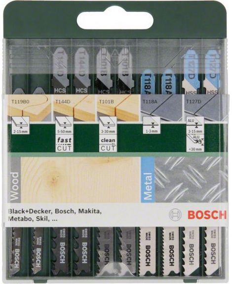 BOSCH 10-częściowy zestaw brzeszczotów do wyrzynarek, chwyt T T 101 B (2x)- T 144 D (2x)- T 119 BO (2x)- T 118 A (2x)- T 127 D (