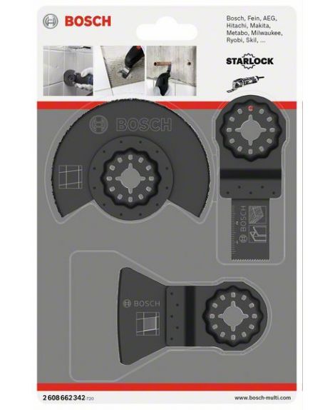 BOSCH Zestaw podstawowy końcówek do płytek, 3 szt. AIZ 20 AB (1x)- ATZ 52 SC (1x)- ACZ 85 LMT (1x)