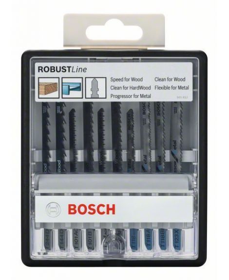 BOSCH 10-częściowy zestaw brzeszczotów do wyrzynarek Robust Line Wood and Metal, chwyt teowy T 244 D- T 144 D- T 101 AO- T 101 B