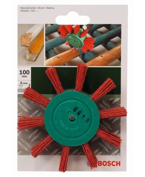 BOSCH Szczotka listkowa do wiertarek – drut nylonowy z korundowym materiałem ściernym K80, 100 mm średnica - 100 mm