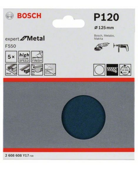 BOSCH Papier ścierny F550, opakowanie 5 szt. 125 mm, 120