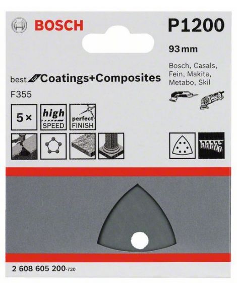 BOSCH Papier ścierny F355, opakowanie 5 szt. 93 mm, 1200