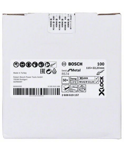 BOSCH Tarcze ścierne z włókniny z systemem X-LOCK, Ø 115 mm, G 100, R574, Best for Metal, 1 szt. D- 115 mm- G- 100