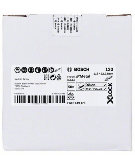 BOSCH Tarcze ścierne z włókniny z systemem X-LOCK, Ø 115 mm, G 120, R444, Expert for Metal, 1 szt. D- 115 mm- G- 120