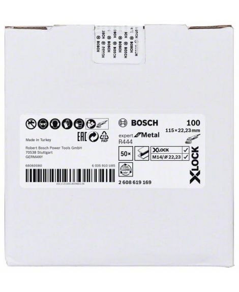 BOSCH Tarcze ścierne z włókniny z systemem X-LOCK, Ø 115 mm, G 100, R444, Expert for Metal, 1 szt. D- 115 mm- G- 100