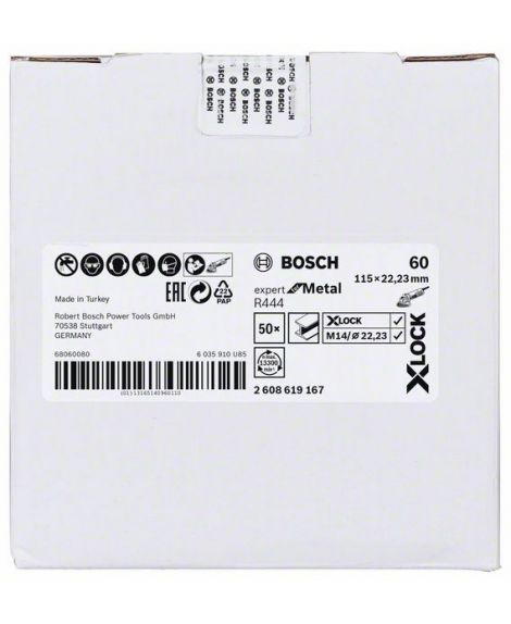 BOSCH Tarcze ścierne z włókniny z systemem X-LOCK, Ø 115 mm, G 60, R444, Expert for Metal, 1 szt. D- 115 mm- G- 60