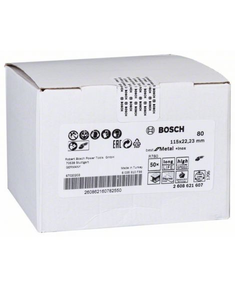 BOSCH Fibrowa tarcza szlifierska R780, Best for Metal + Inox 115 x 22,23 mm, G80