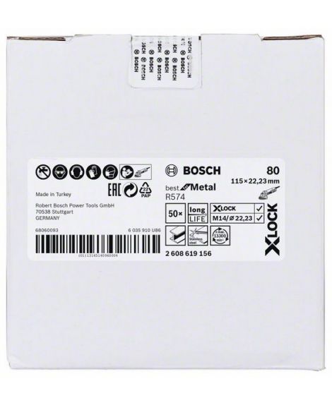 BOSCH Tarcze ścierne z włókniny z systemem X-LOCK, Ø 115 mm, G 80, R574, Best for Metal, 1 szt. D- 115 mm- G- 80