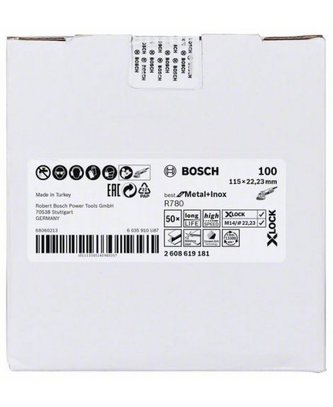 BOSCH Tarcza z włókniny z systemem X-LOCK, 115 mm, G 100, otwór w kształcie gwiazdki, R780 Best for Metal + Inox 115 x 22,23 mm,