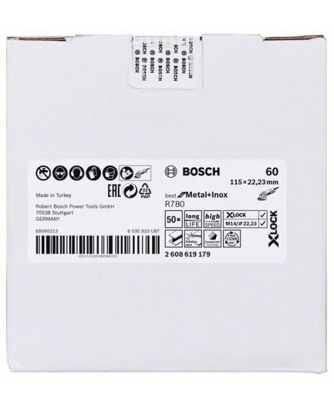 BOSCH Tarcza z włókniny z systemem X-LOCK, 115 mm, G 60, otwór w kształcie gwiazdki, R780 Best for Metal + Inox 115 x 22,23 mm,