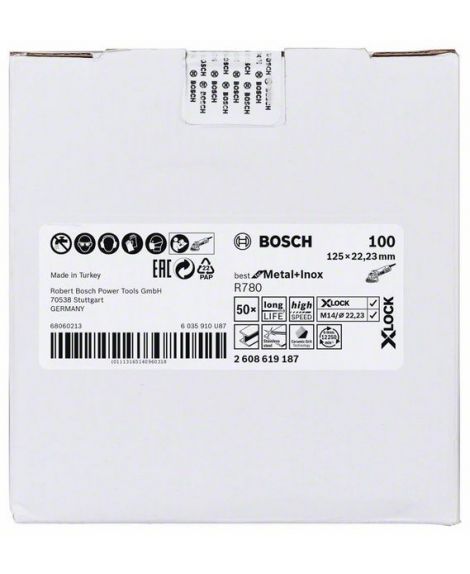 BOSCH Tarcza z włókniny z systemem X-LOCK, 125 mm, G100, otwór w kształcie gwiazdki, R780 Best for Metal + Inox 125 x 22,23 mm,