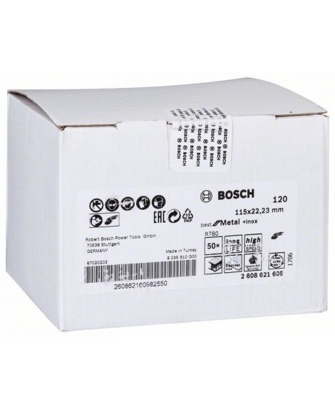 BOSCH Fibrowa tarcza szlifierska R780, Best for Metal + Inox 115 x 22,23 mm, G120