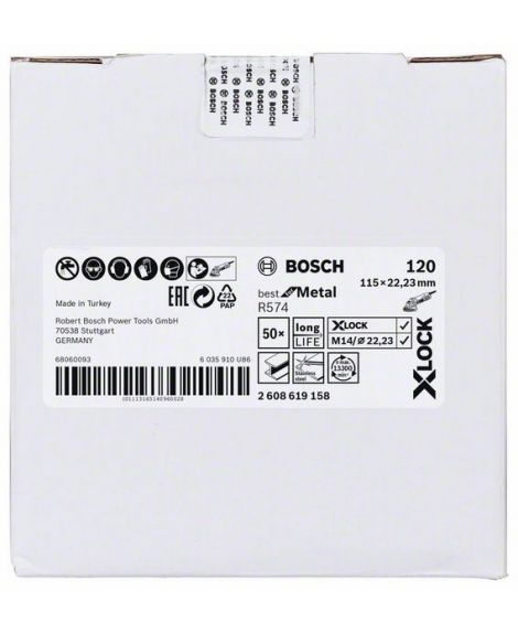 BOSCH Tarcze ścierne z włókniny z systemem X-LOCK, Ø 115 mm, G 120, R574, Best for Metal, 1 szt. D- 115 mm- G- 120