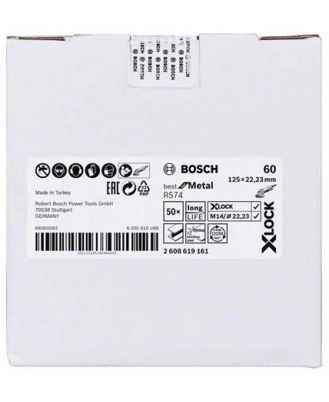 BOSCH Tarcze ścierne z włókniny z systemem X-LOCK, Ø 125 mm, G 60, R574, Best for Metal, 1 szt. D- 125 mm- G- 60