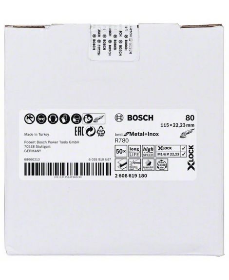 BOSCH Tarcza z włókniny. z systemem X-LOCK, 115 mm, G 80, otwór w kształcie gwiazdki, R780 Best for Metal + Inox 115 x 22,23 mm,