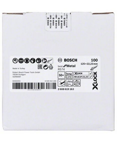 BOSCH Tarcze ścierne z włókniny z systemem X-LOCK, Ø 125 mm, G 100, R574, Best for Metal, 1 szt. D- 125 mm- G- 100