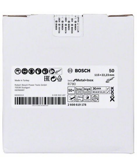 BOSCH Tarcza z włókniny z systemem X-LOCK, 115 mm, G 50, otwór w kształcie gwiazdki, R780 Best for Metal + Inox 115 x 22,23 mm,