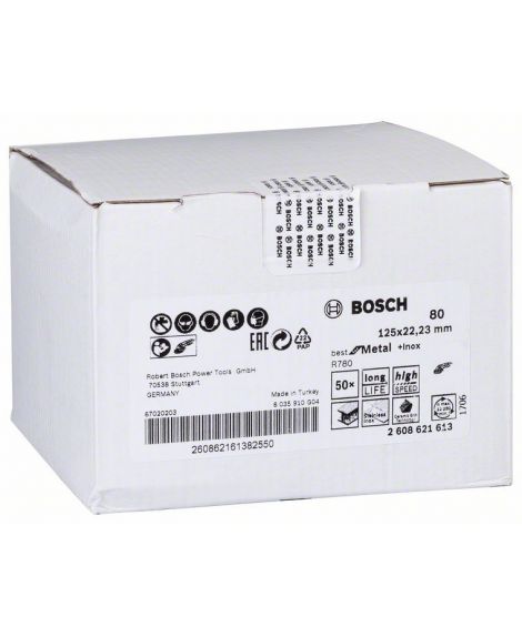 BOSCH Fibrowa tarcza szlifierska R780, Best for Metal + Inox 125 x 22,23 mm, G80