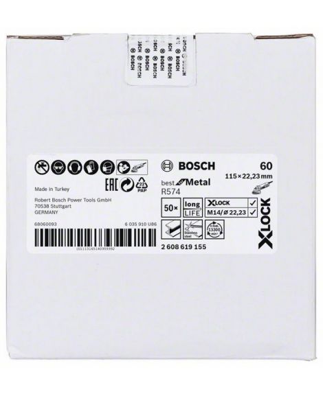 BOSCH Tarcze ścierne z włókniny z systemem X-LOCK, Ø 115 mm, G 60, R574, Best for Metal, 1 szt. D- 115 mm- G- 60