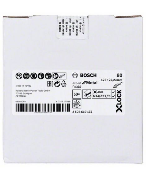 BOSCH Tarcze ścierne z włókniny z systemem X-LOCK, Ø 125 mm, G 80, R444, Expert for Metal, 1 szt. D- 125 mm- G- 80