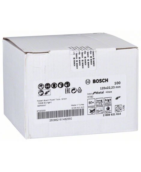 BOSCH Fibrowa tarcza szlifierska R780, Best for Metal + Inox 125 x 22,23 mm, G100