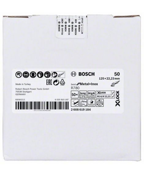 BOSCH Tarcza z włókniny z systemem X-LOCK, 125 mm, G 50, otwór w kształcie gwiazdki, R780 Best for Metal + Inox 125 x 22,23 mm,